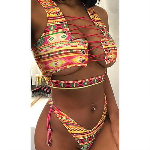 Print Sexy Strappy Two-piece Swimsuit