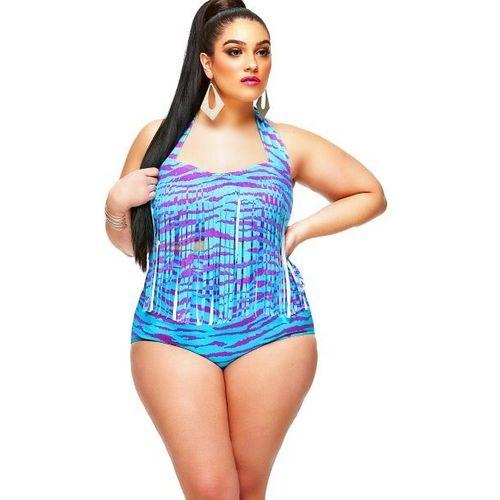 Hot Fringe Embellished  High Waist  Plus Size Swimsuit