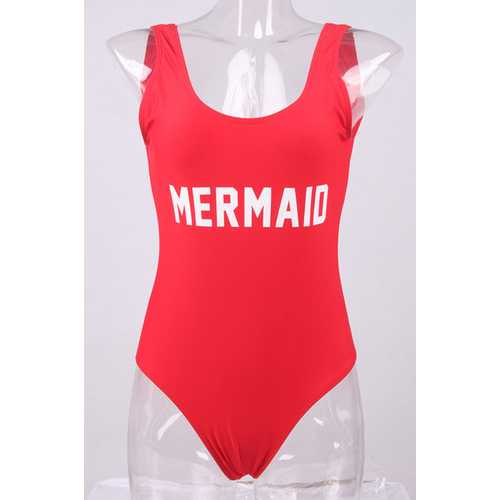 Fashion One Piece Letter Printed Bikini MERMAID Red