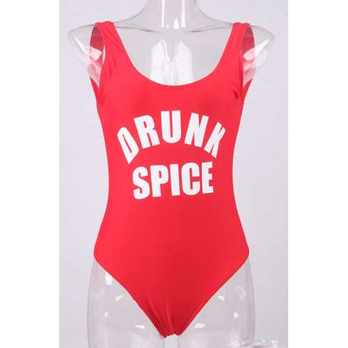 Fashion One Piece Letter Printed Bikini DRUNK SPICE Red