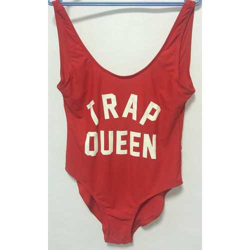 Fashion One Piece Letter Printed Bikini TRAP QUEEN Red