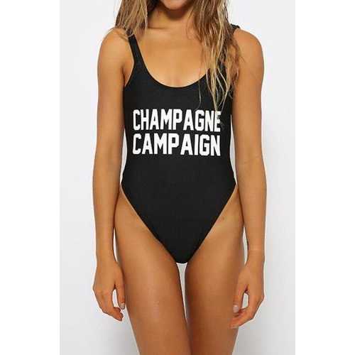 Fashion One Piece Letter Printed Bikini CHAMP AGNE