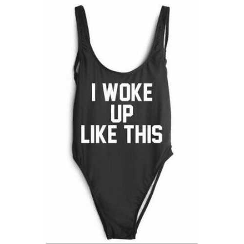 Fashion One Piece Letter Printed Bikini I WOKE UP LIKE THIS