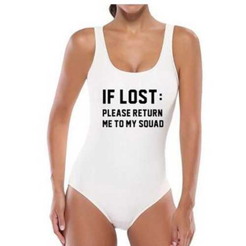 Fashion One Piece Letter Printed Bikini IF LOST White