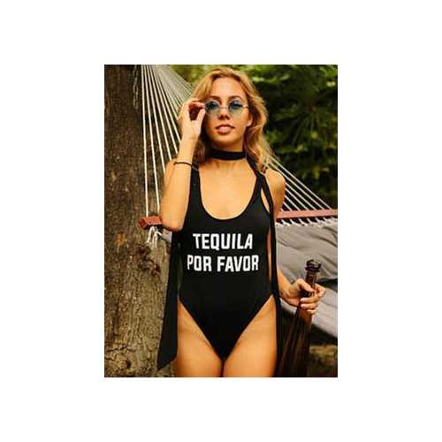 Western Letter Print Tankini One-piece Swimsuit TEQUILA POR FAVOR