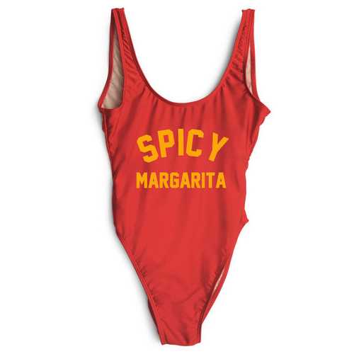 Fashion One Piece High Leg Letter Printed Swimwear SPICY MARGARITA