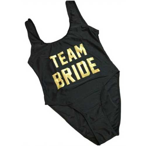 Fashion One Piece High Leg Letter Printed Swimwear TEAM BRIDE