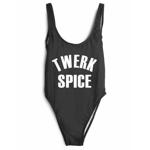 Fashion One Piece High Leg And Spoon Neck Swimwear With Letter Printed TWERK SPICE