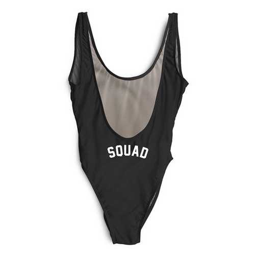 Sexy One Piece High Leg And Open Back Swimwear With Letter Printed SQUAD