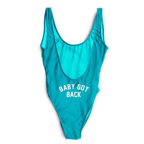 Light blue One piece leak-back letter printed swimwear BABY GOT BACK