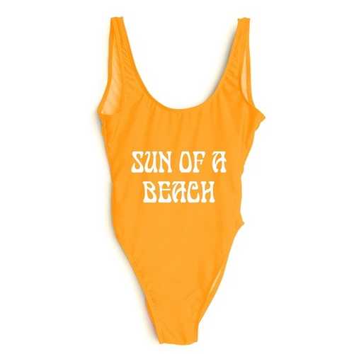 Fashion One Pcs Letter Printed Swimwear SUN OF A BEACH