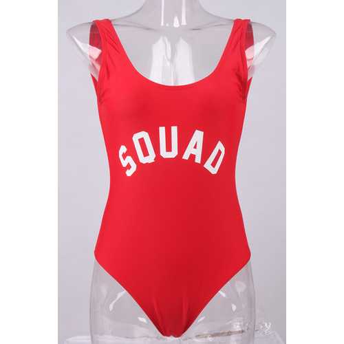 Fashion One Piece Letter Printed Bikini SQUAD Red