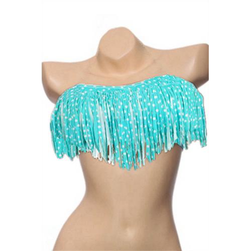 Fringe sexy bikini top light blue