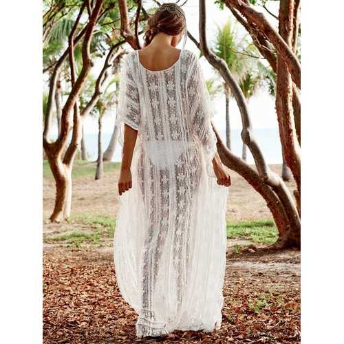 New Arrival White Loose Lace Beach Long Dress