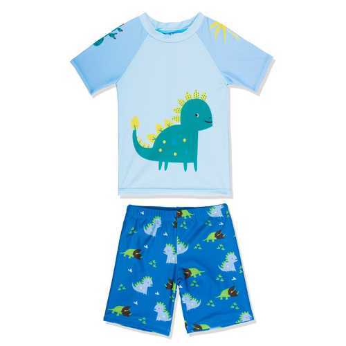 Little Boys 3D Dinosaur Pattern Short Sleeves Rash Guard Swimwear