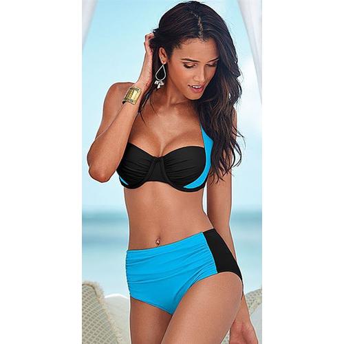 High- waist Women Bikini with Assorted Colors Black and  Light Blue