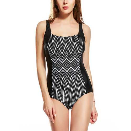 Black Wave Print One-piece Swimsuit