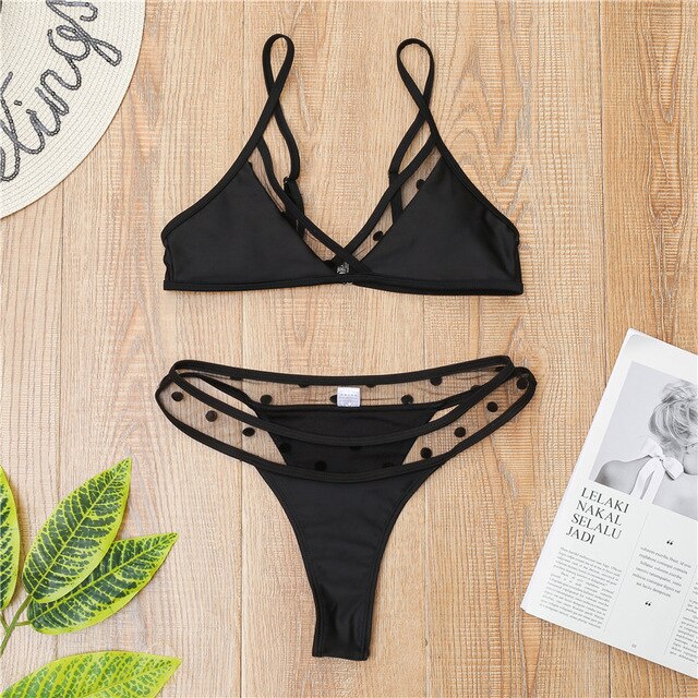 Mesh transparent bathing suit Black swimwear female High cut bikini set Push up swimsuit women 2019 Sexy summer bathers biquini