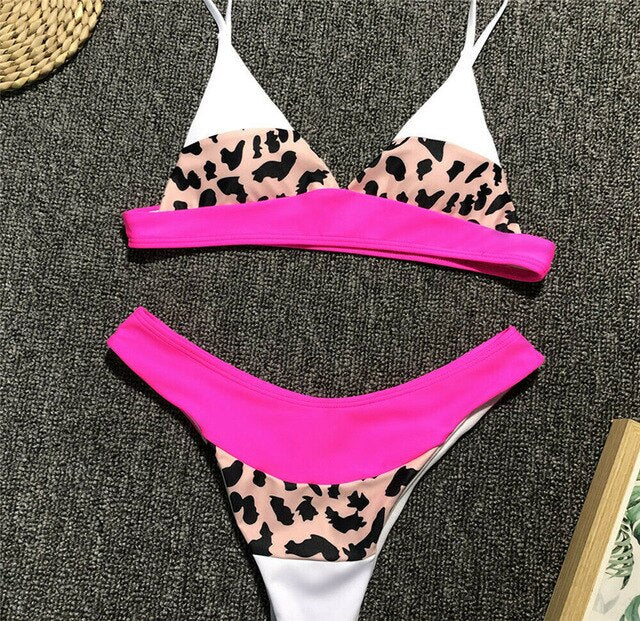 Sexy Women Leopard Patchwork Bikini Set Push-Up Padded High Waist Swimsuit Bathing Suit Swimwear Beachwear Biquini 2019 Mujer