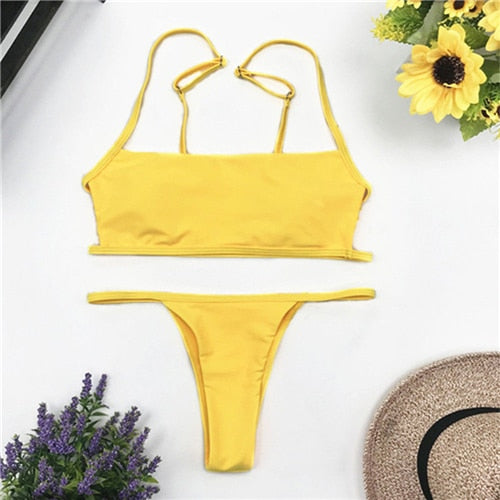 2020 Women Bikini Sexy Set Push-up Swimwear Brazilian Swimsuit Bandage Swimwear Ladies Bathing Suit Triangle Beachwear Biquini