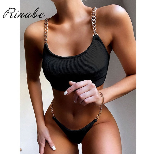 Rinabe High Waist Bikini Push Up Swimsuit Women Bathing Suit Print Bikini Set Leopard Biquini Solid Swimwear Beachwear Monokini