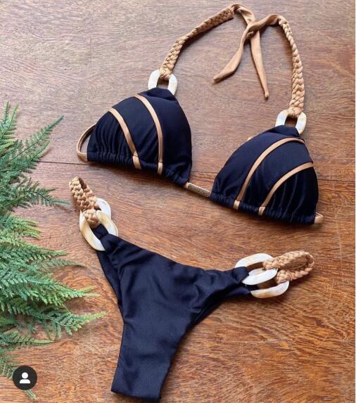 Black Bandeau Bikini Set Strapless Swimwear Women Push Up Biquini Sexy Thong Bikini 2019 Patchwork Swimsuit Backless Bathingsuit