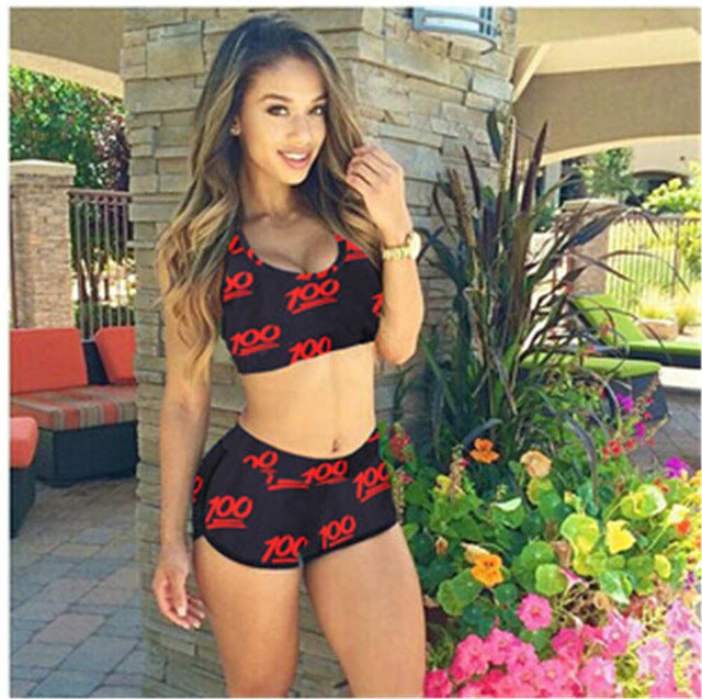 Bikini Set Palm Tree Bikini Floral Swimwear Women Push Up Swimsuit Shorts Crop Top Bathing Suit Vest Maillot Panties