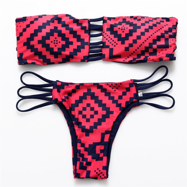 BANDEA Brazilian Bikini 2019 Print Swimwear women Strapless biquini Bandeau Bikini set Sexy Reversible Padded Bra Bathing Suits