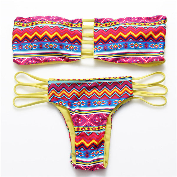 BANDEA Brazilian Bikini 2019 Print Swimwear women Strapless biquini Bandeau Bikini set Sexy Reversible Padded Bra Bathing Suits