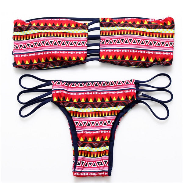 BANDEA Brazilian Bikini 2019 Print Swimwear women Strapless biquini Bandeau Bikini set Sexy Reversible Padded Bra Bathing Suits