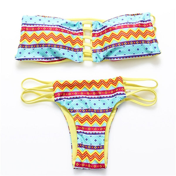 BANDEA Brazilian Bikini 2019 Print Swimwear women Strapless biquini Bandeau Bikini set Sexy Reversible Padded Bra Bathing Suits