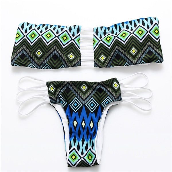 BANDEA Brazilian Bikini 2019 Print Swimwear women Strapless biquini Bandeau Bikini set Sexy Reversible Padded Bra Bathing Suits