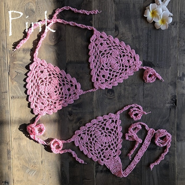 2019 New Handmade Crochet Micro Bikini G Thong String Beach Micro Swimwear Sexy Lingerie Sets