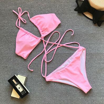 Hot Women's Sexy Bandage Bikini Set Triangle Swimwear Swimsuit Bra Halter Bandage Bathing Suit Brazilian Beachwear