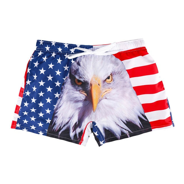 Trunks Beach Boxer Shorts Men Swimwear Beachwear Swimsuit Men Swimsuit Quick Dry Bathing Suit  Flag Eagle Print