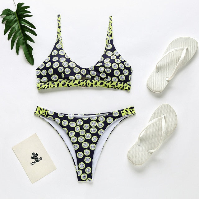 Miyouj Stripe Bikini Push Up Swimsuit Women Hollow Out Biquini 2020 Swimwear Dot Bathing Suits Print Biquinis Thong Bikini Set