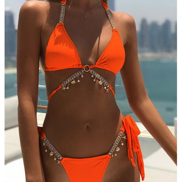 2020 Sexy Diamond Bikini Swimwear Women Two Piece Swimsuit Cross Bikini Set Bandage Bathing Suit Summer Beach Wear Swimming Suit