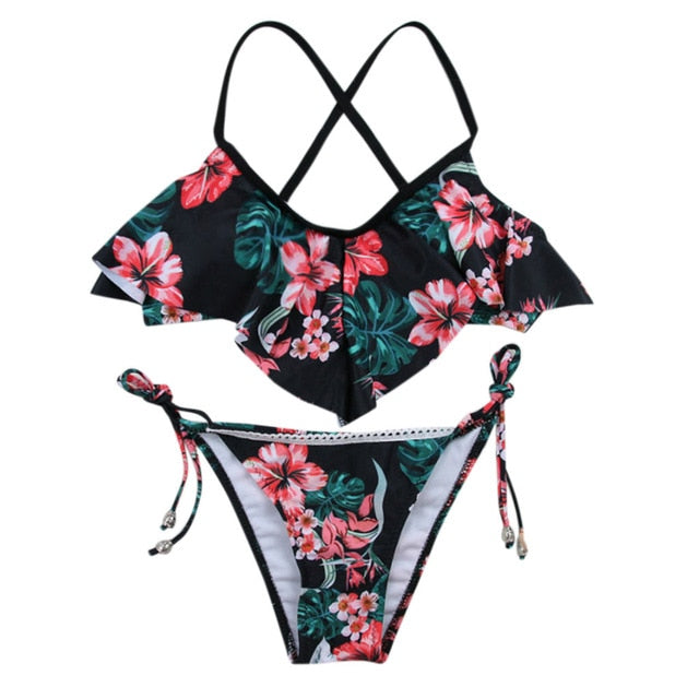 Bikinis 2019 mujer Women Bandage Bikini Set Push-Up Brazilian Print Swimwear Beachwear Swimsuit Women Swimwear Dropping Biquini