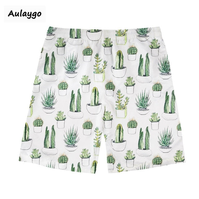 Men Cactus Printed Beach Shorts Quick Dry Running Shorts Swimwear Swimsuit Swim Trunks Beachwear Sports Shorts Board Shorts