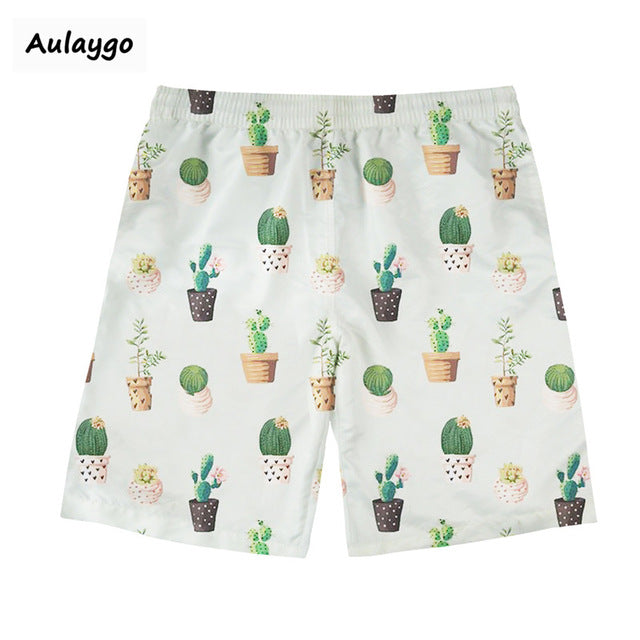 Men Cactus Printed Beach Shorts Quick Dry Running Shorts Swimwear Swimsuit Swim Trunks Beachwear Sports Shorts Board Shorts