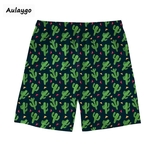 Men Cactus Printed Beach Shorts Quick Dry Running Shorts Swimwear Swimsuit Swim Trunks Beachwear Sports Shorts Board Shorts