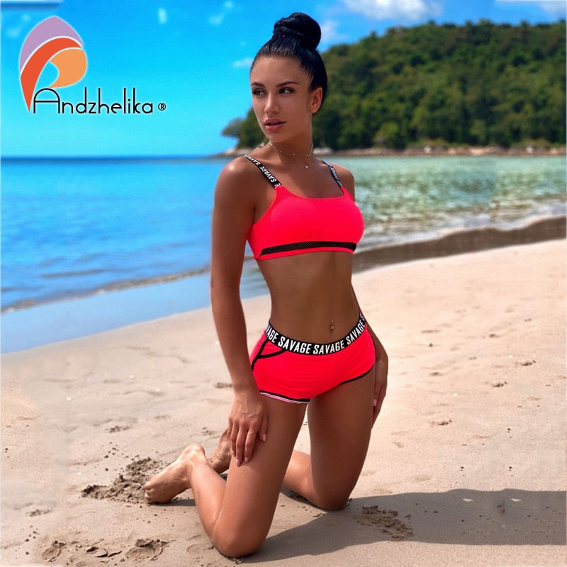 Andzhelika Bikinis Women Letter Sport Swimsuit Soft cup Bikinis Set Summer Sexy Brazilian Bikini Swimwear Bathing Suit Biquini