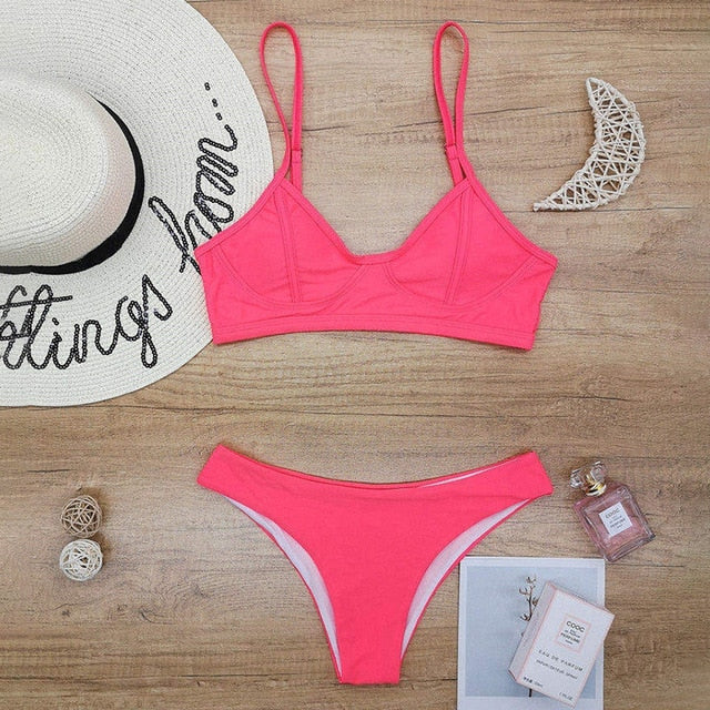 Sexy Solid Thong Brazilian Push Up Bikini Set 2020 Swimsuit Women Swimwear Beach Wear Swim Bathing Suit Swimsuit Women Bikini