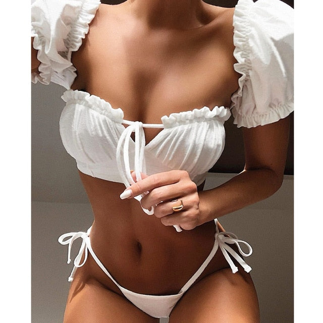 2020 New Sexy Gradient Color Print Bikini Swimwear Women Swimsuit Short Sleeve Bikini Set Push Up Bathing Suit Summer Beach Wear