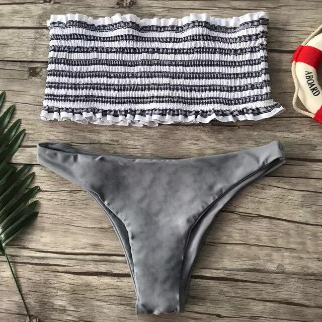 2019 traje de baño con volantes, Bikini de lunares, conjunto de Bikini brasileño Sexy, Bandeau, lazo, lindo Halter, Push Up, traje de baño, ropa de playa de verano