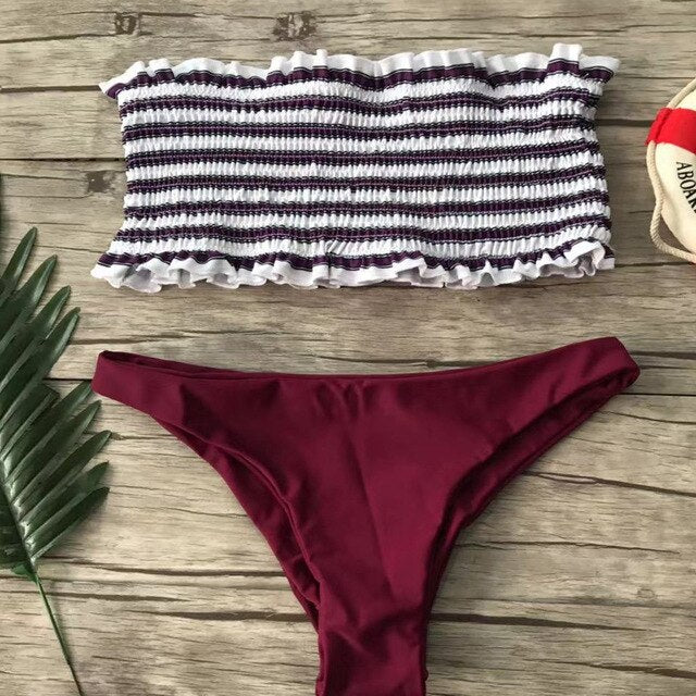 2019 traje de baño con volantes, Bikini de lunares, conjunto de Bikini brasileño Sexy, Bandeau, lazo, lindo Halter, Push Up, traje de baño, ropa de playa de verano