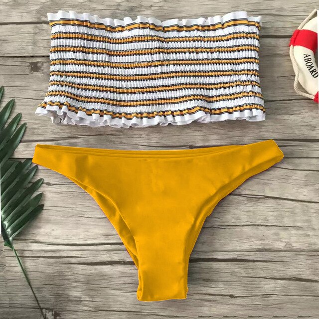 2019 traje de baño con volantes, Bikini de lunares, conjunto de Bikini brasileño Sexy, Bandeau, lazo, lindo Halter, Push Up, traje de baño, ropa de playa de verano