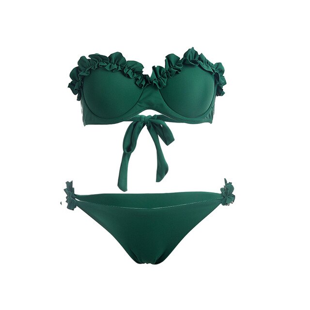 Hirigin Ruffles Sexy Bikini Set Summer Women Swimming Suit 2020 Strapless Push Up Padded Swimwear Women Bathing Suit Swimsuit