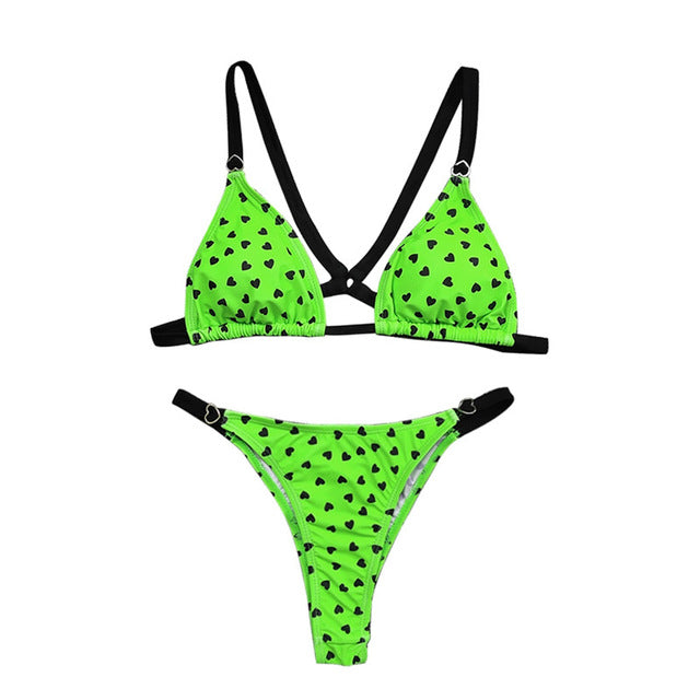 Women Bikini Set 2020 Summer New Push-Up Swimsuit For Women Love Heart Dot Print Bathing Suit Women Padded Swimwear