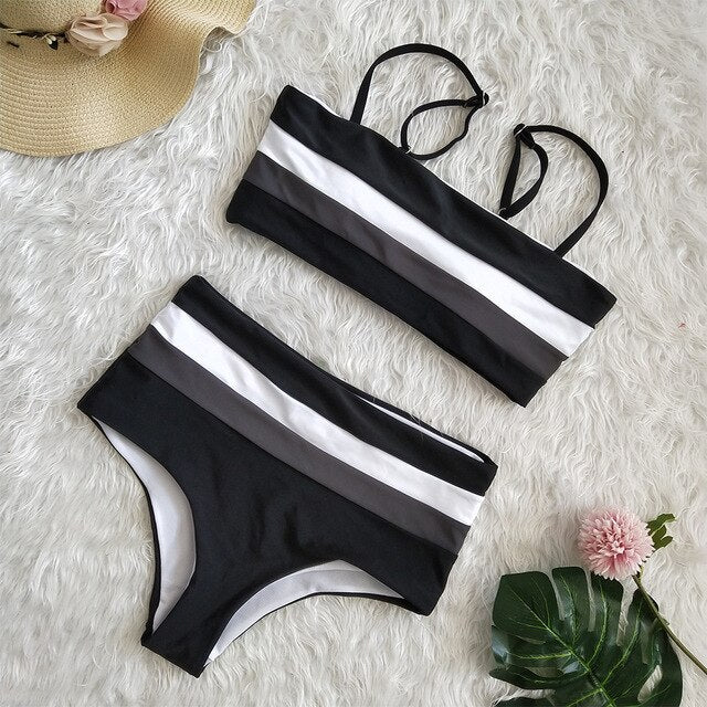 Sexy Bikinis Push Up Bikini 2020 New Arrival Striped Patchwork Swimwear Women Straps High Waist Swimsuit Biquini S-XL